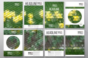 Business templates for brochure, flyer or booklet. Yellow flowers on the grass. Collection of abstract multicolored backgrounds. Natural geometrical patterns. Triangular style vector.