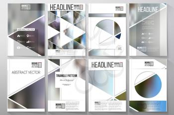 Set of business templates for brochure, flyer or booklet. Abstract multicolored background of blurred nature landscapes, geometric vector, triangular style illustration.
