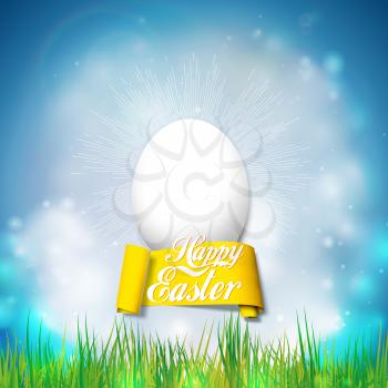Happy easter card with easter egg. Bright spring vector background.