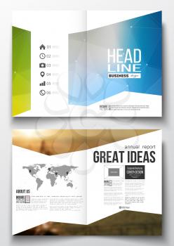 Set of business templates for brochure, magazine, flyer, booklet or annual report. Abstract colorful polygonal background with blurred image on it, modern stylish triangular and hexagonal vector textu