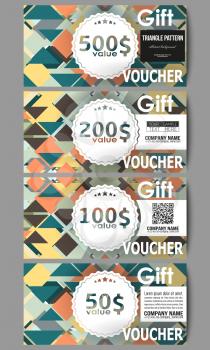 Set of modern gift voucher templates. Material Design. Colored vector background.