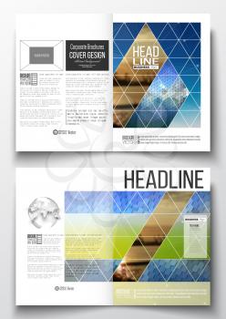 Set of business templates for brochure, magazine, flyer, booklet or annual report. Abstract colorful polygonal background with blurred image on it, modern stylish triangular and hexagonal vector textu