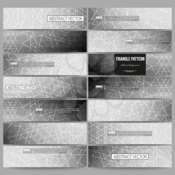 Set of modern vector banners. Sacred geometry, triangle design gray background. Abstract vector illustration
