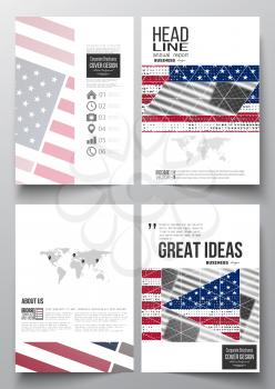 Set of business templates for brochure, magazine, flyer, booklet or annual report. Memorial Day background with abstract american flag, vector illustration.