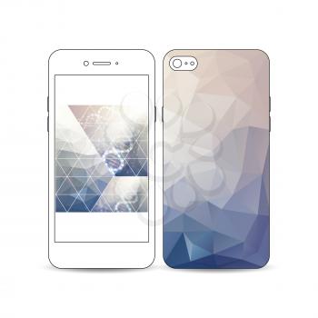 Mobile smartphone with an example of the screen and cover design isolated on white background. DNA molecule structure on a blue background. Science vector background.