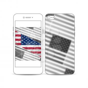 Mobile smartphone with an example of the screen and cover design isolated on white background. Memorial Day background with abstract american flag, vector illustration