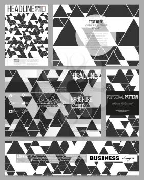 Set of business templates for presentation, brochure, flyer or booklet. Triangular vector pattern. Abstract black triangles on white background.