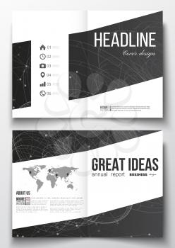 Set of business templates for brochure, magazine, flyer, booklet or annual report. Molecular construction with connected lines and dots, scientific or digital design pattern on black background.