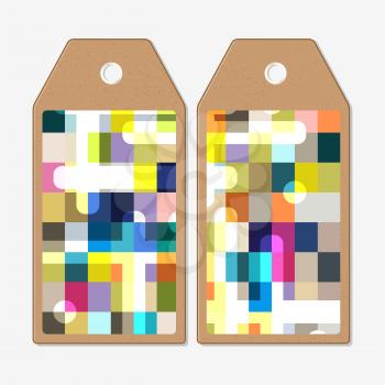 Vector tags design on both sides, cardboard sale labels. Abstract colorful business background, modern stylish vector texture.