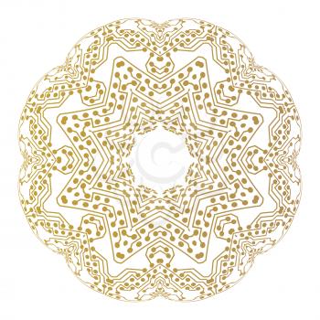 Abstract golden microchip pattern isolated on white background, mandala template with connecting dots and lines, connection structure. Digital scientific vector.