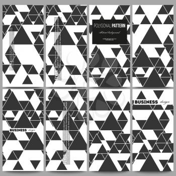 Set of modern vector flyers. Triangular vector pattern. Abstract black triangles on white background