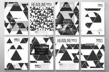 Set of business templates for brochure, flyer or booklet. Triangular vector pattern. Abstract black triangles on white background.