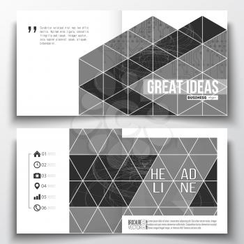 Vector set of square design brochure template. Microchip background, electrical circuits, construction with connected lines, scientific or digital design pattern, science design vector template.