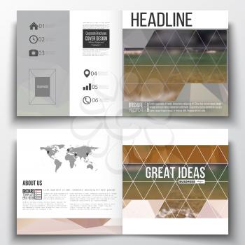 Vector set of square design brochure template. Colorful polygonal backdrop, blurred natural background, modern stylish triangle vector texture.