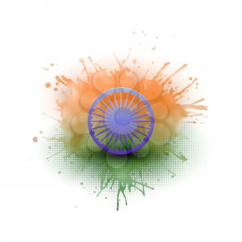 Background for Happy Indian Independence Day celebration with Ashoka wheel and national flag colors, vector illustration.