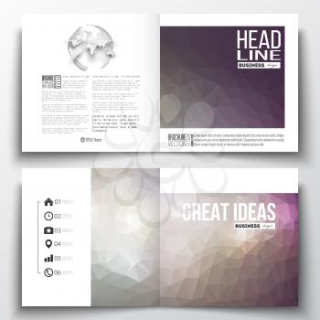 Set of square design brochure template. Abstract colorful polygonal background, modern stylish triangle vector texture.