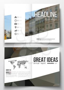 Set of business templates for brochure, magazine, flyer, booklet or annual report. Polygonal background, blurred image, urban landscape, cityscape, modern triangular texture.
