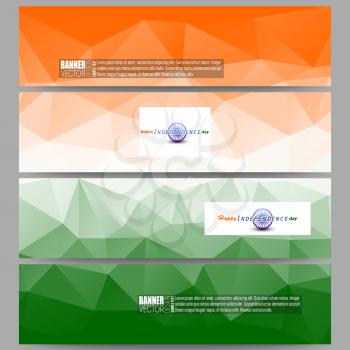 Set of modern banners. Background for Happy Indian Independence Day celebration with Ashoka wheel and national flag colors, vector illustration.