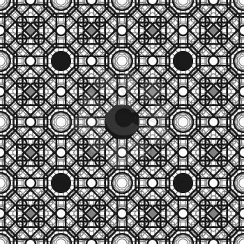Seamless pattern with overlapping geometric shapes forming abstract ornament. Vector stylish black texture.