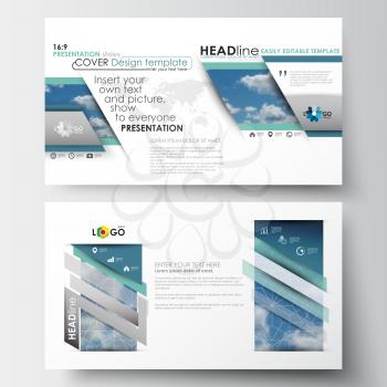 Business templates in HD format for presentation slides. Easy editable abstract blue layouts in flat design, vector illustration.