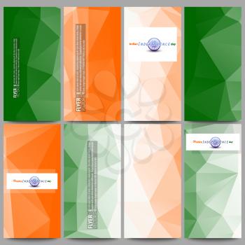 Set of modern flyers. Background for Happy Indian Independence Day celebration with Ashoka wheel and national flag colors, vector illustration.