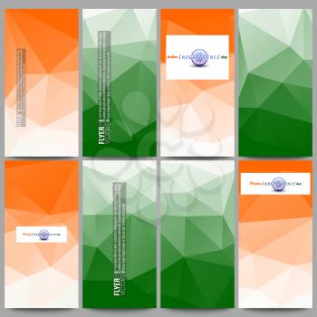 Set of modern flyers. Background for Happy Indian Independence Day celebration with Ashoka wheel and national flag colors, vector illustration.