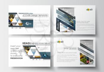 Set of business templates for presentation slides. Easy editable abstract layouts in flat design. Abstract multicolored background of nature landscapes, geometric triangular style, vector illustration