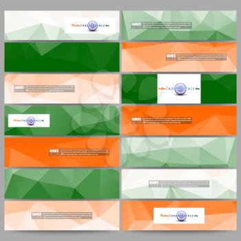 Set of modern banners. Background for Happy Indian Independence Day celebration with Ashoka wheel and national flag colors, vector illustration.