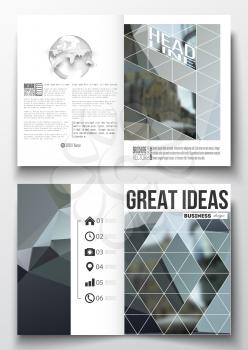 Set of business templates for brochure, magazine, flyer, booklet or annual report. Polygonal background, blurred image, urban landscape, modern stylish triangular vector texture.
