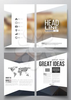 Set of business templates for brochure, magazine, flyer, booklet or annual report. Polygonal background, blurred image, urban landscape, cityscape, modern stylish triangular vector texture.