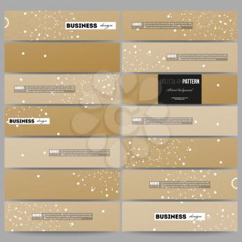 Set of modern vector banners. Abstract polygonal low poly backdrop with connecting dots and lines, golden background, connection structure. Digital or science vector