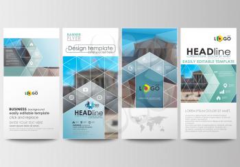 Flyers set, modern banners. Business templates. Cover design template, easy editable, abstract flat layouts. Abstract business background, blurred image, urban landscape, modern stylish vector.