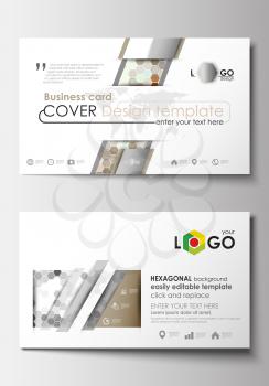 Business card templates. Cover design template, easy editable blank, abstract flat layout. Abstract gray color business background, modern stylish hexagonal vector texture.