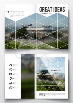 Set of business templates for brochure, magazine, flyer, booklet or annual report. Colorful polygonal background, blurred image, airport landscape, modern stylish triangular vector texture.