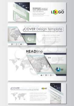 Social media and email headers set, modern banners. Business templates. Cover design template, easy editable, abstract flat layout in popular sizes. Dotted world globe with construction and polygonal 