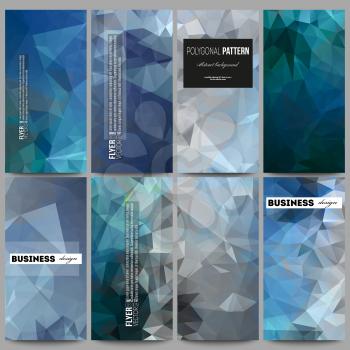 Set of modern vector flyers. Abstract blue polygonal background, colorful backdrop, modern stylish vector texture.