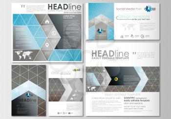 Social media posts set. Business templates. Cover design template, easy editable, abstract flat layouts in popular formats. Scientific medical research, chemistry pattern, hexagonal design molecule st