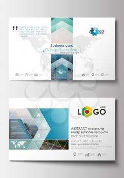 Business card templates. Flat design blue color travel decoration layout, easy editable vector template, colorful blurred natural landscape