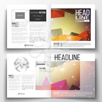 Set of annual report business templates for brochure, magazine, flyer or booklet. Molecular construction with connected lines and dots, scientific pattern on abstract colorful polygonal background, mo