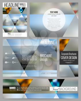 Set of business templates for presentation, brochure, flyer or booklet. Abstract multicolored background, blurred nature landscapes, geometric vector, triangular style illustration.