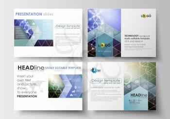 Set of business templates for presentation slides. Easy editable abstract layouts in flat design. DNA molecule structure, science background. Scientific research, medical technology