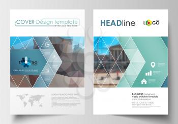 Business templates for brochure, magazine, flyer, booklet or annual report. Cover design template, easy editable blank, abstract flat layout in A4 size. Abstract business background, blurred image, ur