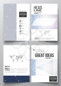 Set of business templates for brochure, magazine, flyer, booklet or annual report. Polygonal backdrop with connecting dots and lines, connection structure, blue background. Digital or science vector