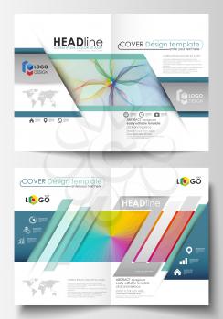 Business templates for bi fold brochure, magazine, flyer. Cover template, easy editable vector, flat layout in A4 size. Colorful design background with abstract shapes and waves, overlap effect