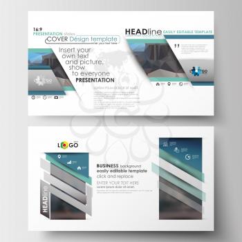 Business templates in HD size for presentation slides. Easy editable abstract layouts in flat design. Abstract business background, blurred image, urban landscape, modern stylish vector.