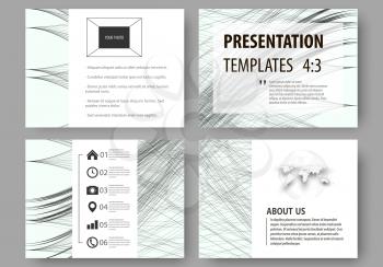 Set of business templates for presentation slides. Easy editable layouts, vector illustration. Abstract waves, lines and curves. Gray color background. Motion design