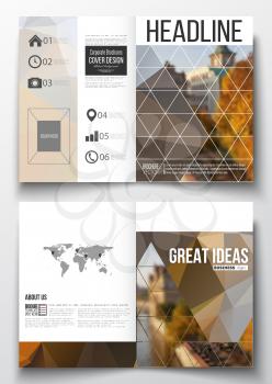 Set of business templates for brochure, magazine, flyer, booklet or annual report. Polygonal background, blurred image, urban landscape, cityscape, modern stylish triangular vector texture.