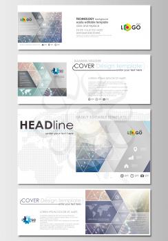 Social media and email headers set, modern banners. Business templates. Cover design template, easy editable, abstract flat layout in popular sizes. DNA molecule structure on blue background. Scientif