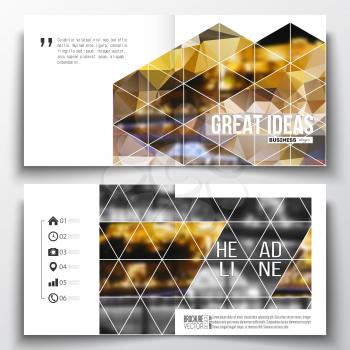 Vector set of square design brochure template. Colorful polygonal background, blurred image, night city landscape, modern stylish triangular vector texture.