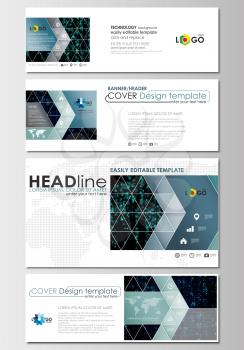 Social media and email headers set, modern banners. Business templates. Cover design template, easy editable, abstract flat layout in popular sizes. Virtual reality, color code streams glowing on scre